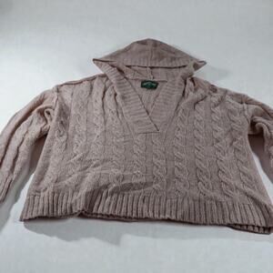 American Eagle Cable Knit Hooded Cropped Sweater Pink Women’s L